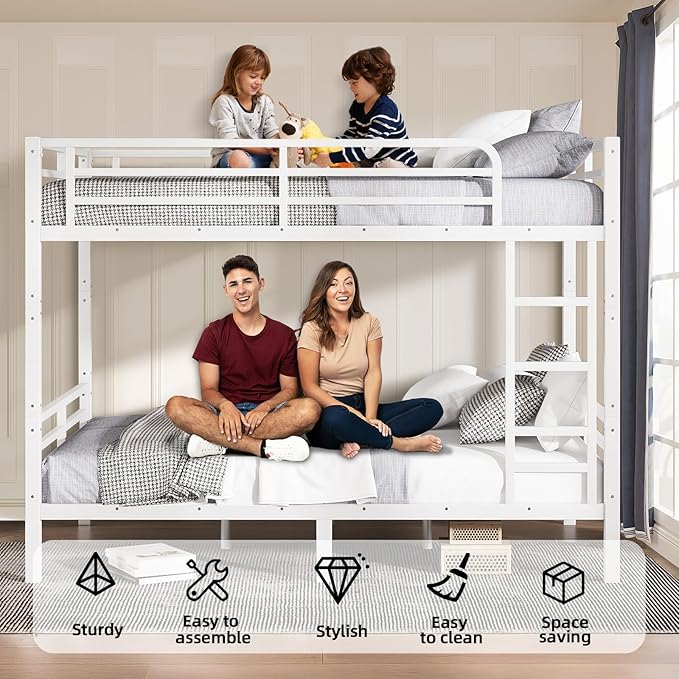 Full XL Bunk Bed Frame, Heavy Duty Metal Loft Bed - Image 4
