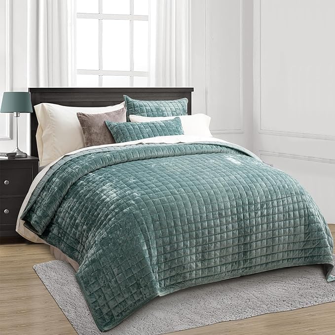 RECYCO Luxury Velvet Quilt Set Full Queen Size, Lightweight Velvet Comforter Set - Image 8