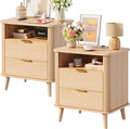 Fluted Nightstands Set of 2, Mid Century Modern Bedside Table by HUAHUU