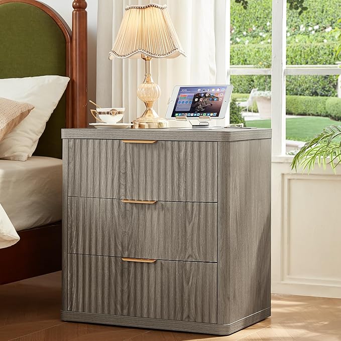 LEYAOYAO 42" Tall Fluted Dresser and 3 Drawers 23" Nightstand Set of 2 - Image 4