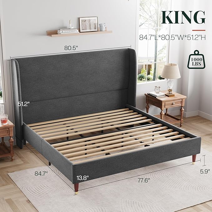 Jocisland King Upholstered Platform Bed Frame - Image 2