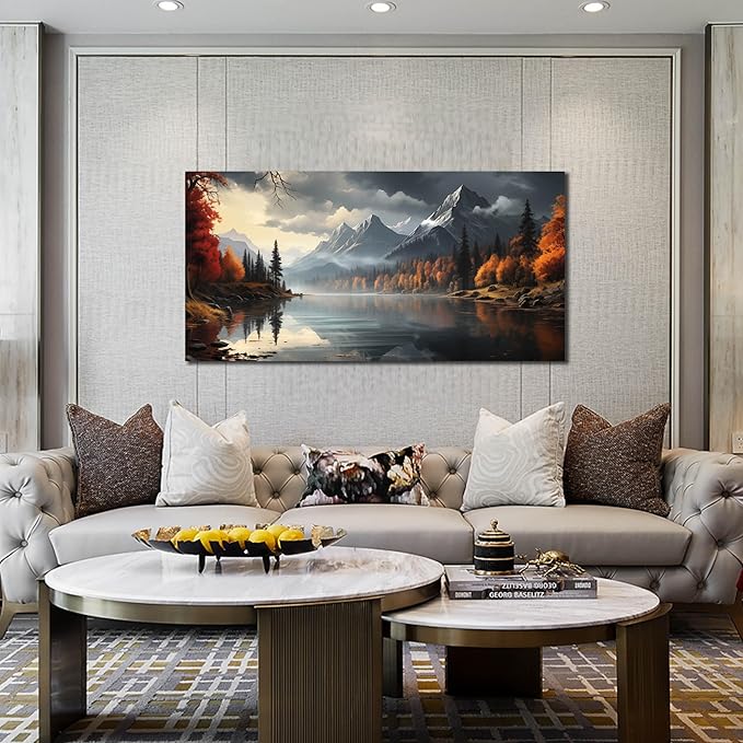Landscape Wall Art for Living Room Bedroom Home Office Gray Wall Art Mountain - Image 4