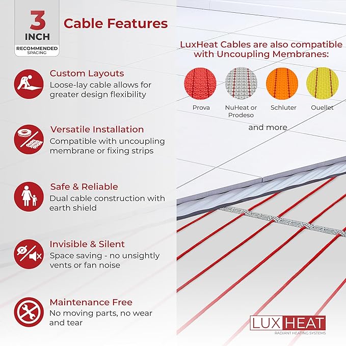 LuxHeat 80sqft Floor Heating Cable Kit - 240v Radiant Floor Heat System - - Image 4