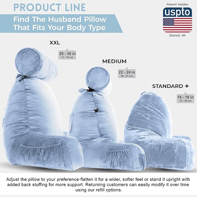 Husband Pillow Sky Blue, Original Reading Pillow in Bed Rest Chair, Shredded - Image 5