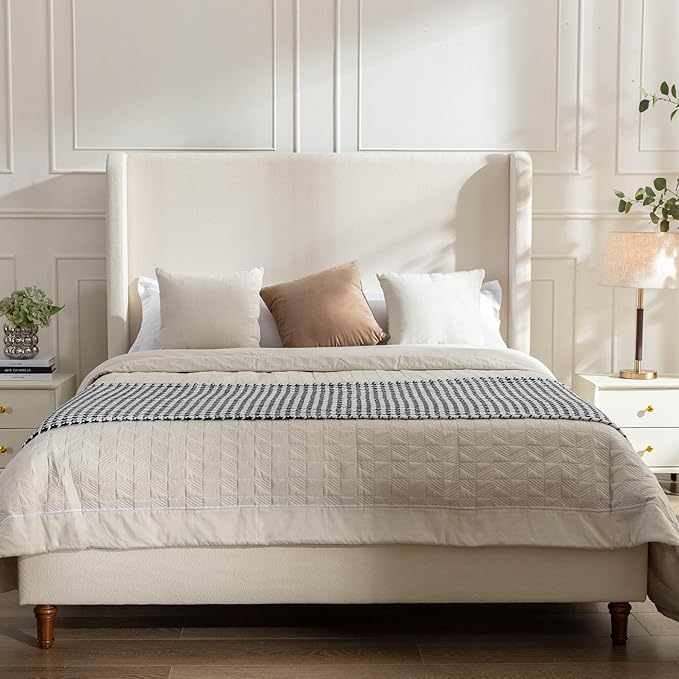 Queen Size Upholstered Bed Frame, Wingback Headboard BedframesHarper by Unknown