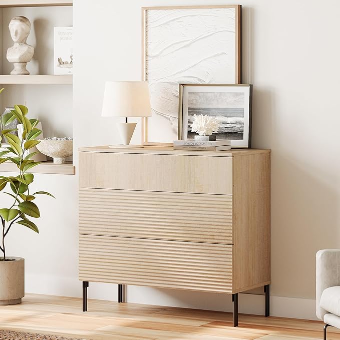 WAMPAT 31.5" W Fluted Dresser for Bedroom, Modern 3 Drawer Dresser TV Stand - Image 3