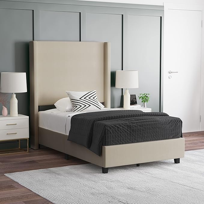 EMMA + OLIVER Nora Twin Size Faux Linen Upholstered Platform Bed by EMMAOLIVER