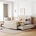 Full Size Bed Frame with Twin Size Trundle and 2 Storage Drawers, Linen by Unknown