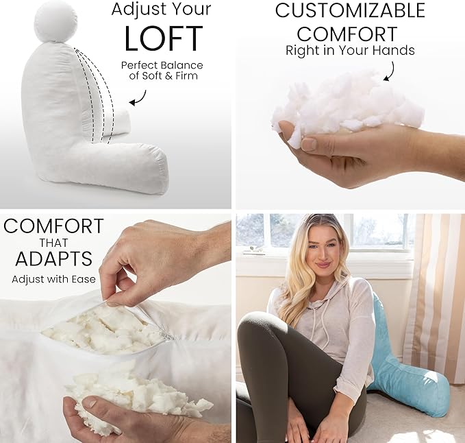 Husband Pillow Sky Blue, Original Reading Pillow in Bed Rest Chair, Shredded - Image 6