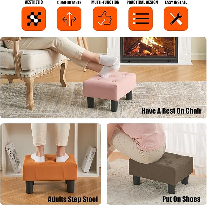 BRIAN & DANY Small Foot Stool, Linen Foot Stools - Image 6