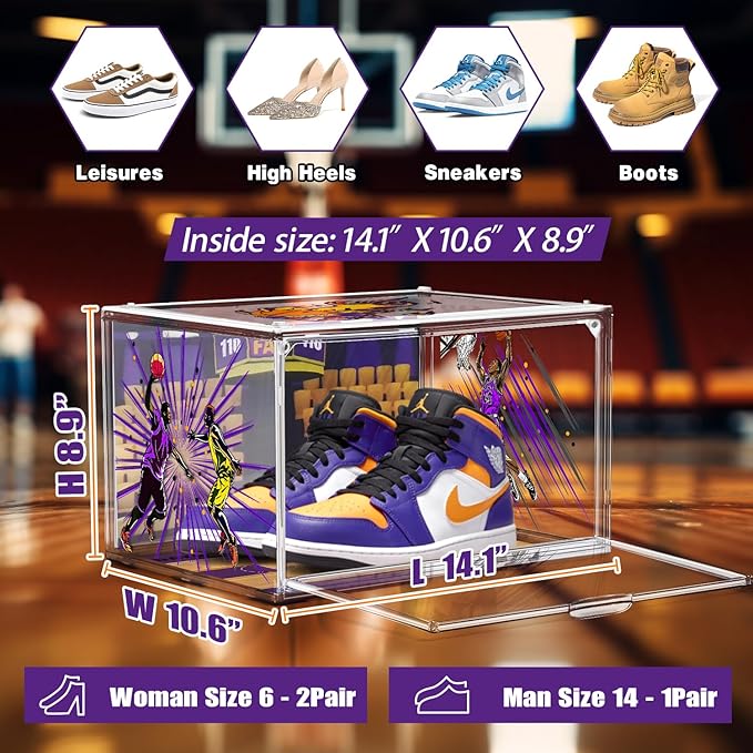 10 Pack Acrylic Shoe Box Size 14, Transparent Basketball Sneaker Case Shoe - Image 6