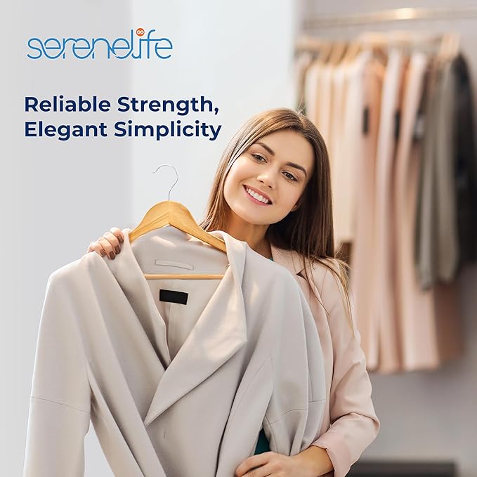 SereneLife Solid Wooden Hangers, Mega Pack, 50 Pieces Hangers - Image 7