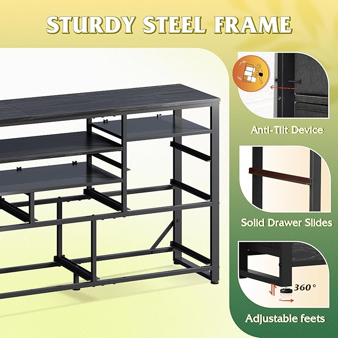 WLIVE Black TV Stand for 55, 65 inch TV, Entertainment Center - Image 8