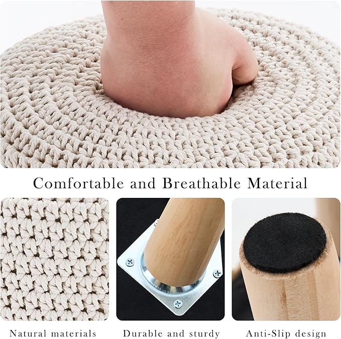 LGENHOOM Boho Ottoman Foot Stool Cotton Knitted Round Pouf Ottoman Foot Rest - Image 6