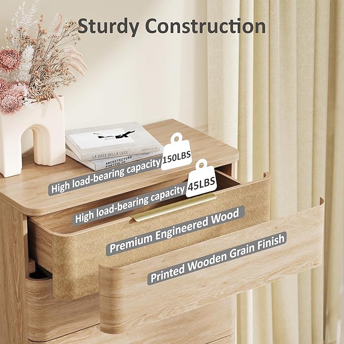 5 Drawer Dresser for Bedroom, Curved Profile Design, Wooden Closet - Image 8