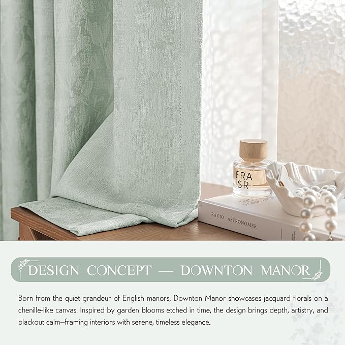 Beauoop Green Floral Jacquard Blackout Curtains 63 Inches Long 2 Panels - Image 9