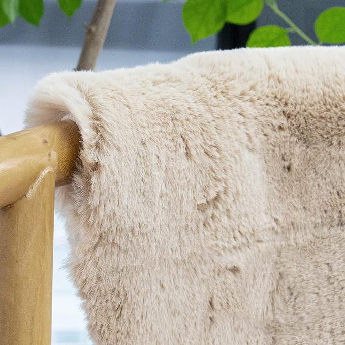 Light Brown Beige Plush Faux Rabbit Shaggy Fur Area Rugs - Image 3