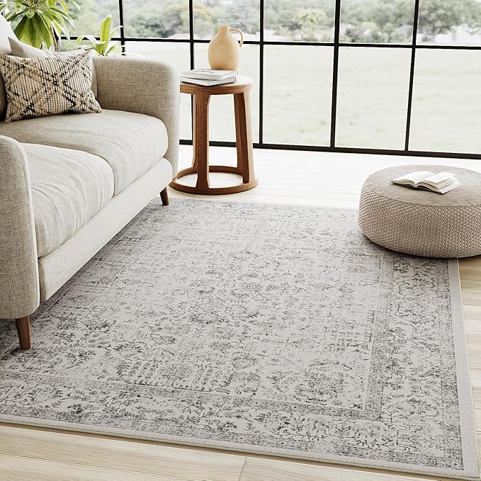 Gray Area Rug 4x5 Office Entryway Rug Machine Washable Kitchen Vintage - Image 6