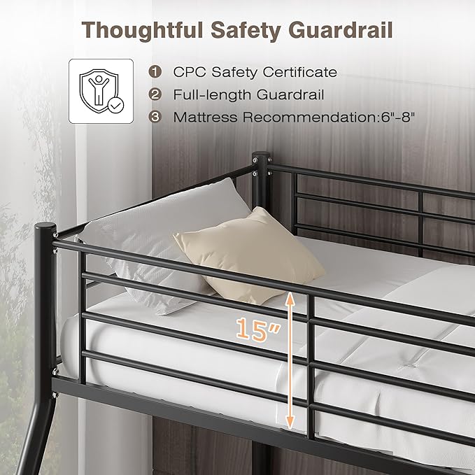 VECELO Bunk Bed Twin Over Full, Metal Bunkbeds - Image 3