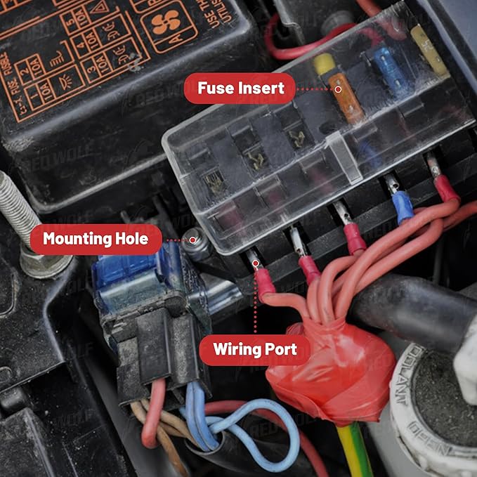 RED WOLF Car 10 Way Fuse Block Blade Fuse Box Standard Circuit Fuses Holder Fit - Image 2