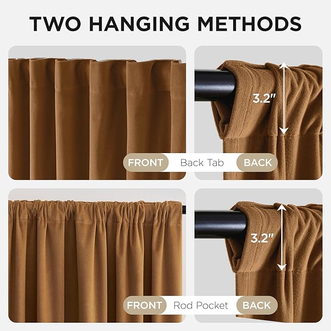 Joydeco Golden Brown 100% Blackout Curtains 96 Inch 2 Panels, Luxury Thermal - Image 3