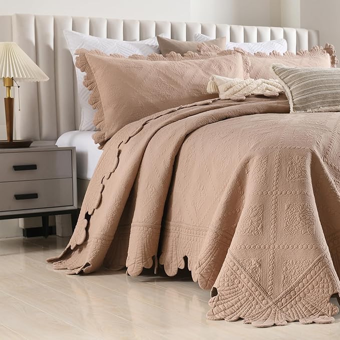 MarCielo 3-Piece 100% Cotton Oversized Bedspread Lightweight Quilt Coverlet - Image 7