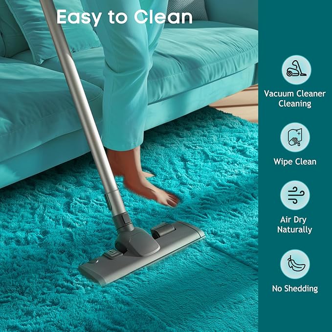 Ophanie Teal Rugs for Living Room Bedroom, 6x9 Fluffy Fuzzy Furry Carpet - Image 6