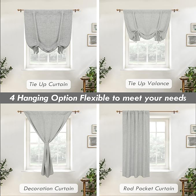 DriftAway Double Layer Linen Blackout Tie Up Curtains Thermal Insulated Fully - Image 9