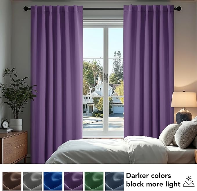Deconovo Blackout Curtains, Thermal Insulated, W52 x L45 2 Panels, Back Tab - Image 4