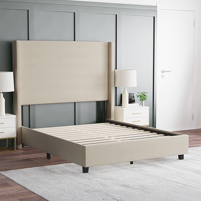 EMMA + OLIVER Nora Full Size Faux Linen Upholstered Platform Bed - Image 4