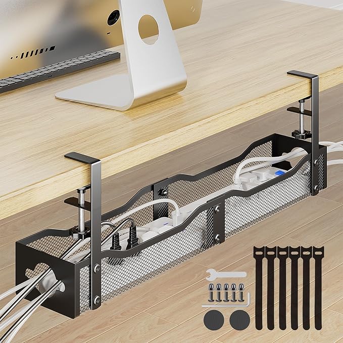 DELAMU 25'' Upgraded Cord Management, No Dill Under Desk Cable Tray by DELAMU