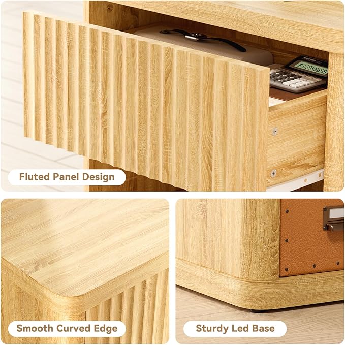 CMFYDAILY Fluted Night Stand Set 2, Large Wood Bedside Table Set of 2 - Image 6