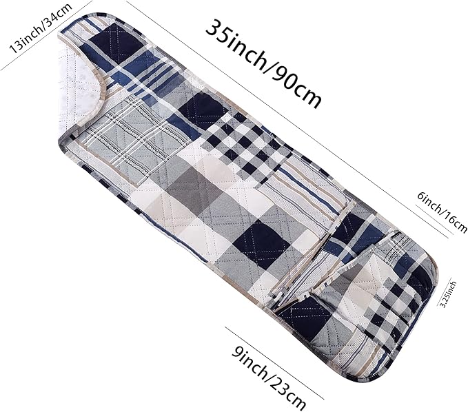 Brilliant Sunshine Multi Blue Plaids and Stripes Patchwork Sofa Armrest 5 - Image 2