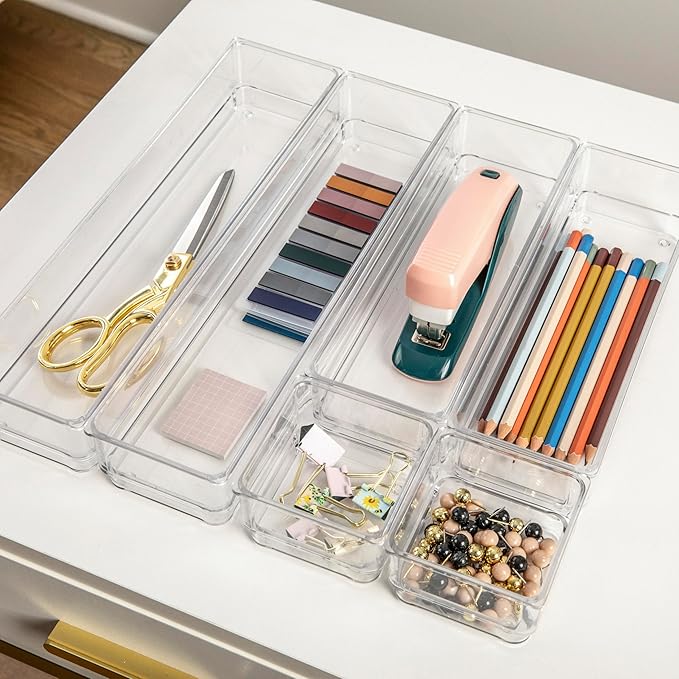 Martha Stewart Miles Plastic Stackable Office Desk Drawer Organizers - Image 2