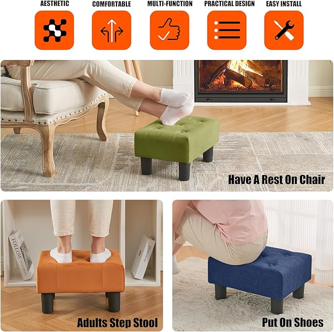 BRIAN & DANY Small Foot Stool, Linen Foot Stools - Image 6