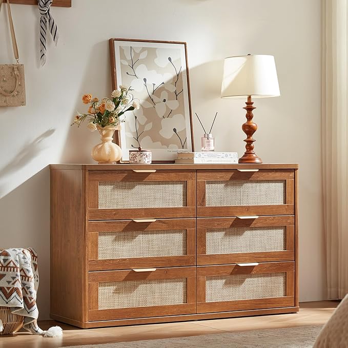 LEYAOYAO Rattan Dresser and Nightstand Sets 3, Boho Wood Dresser - Image 5