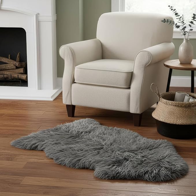 Super Area Rugs Dark Gray Sheepskin Rug - Image 4