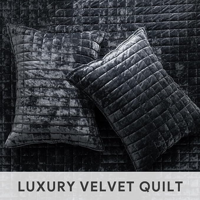 RECYCO Luxury Velvet Quilt Set Full Queen Size Bedding Sets, Ultra Soft Velvet - Image 5