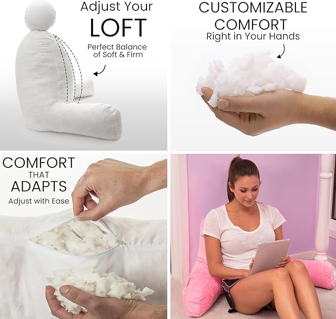 Husband Pillow Pink, Original Reading Pillow in Bed Rest Chair, Shredded Memory - Image 2