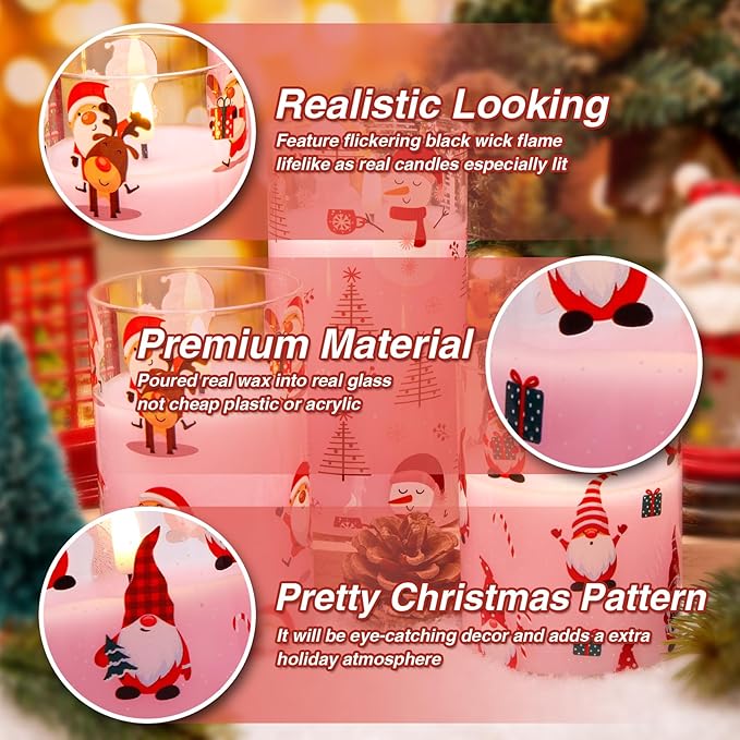 Eywamage Pink Christmas Flameless Pillar Candle - Image 3