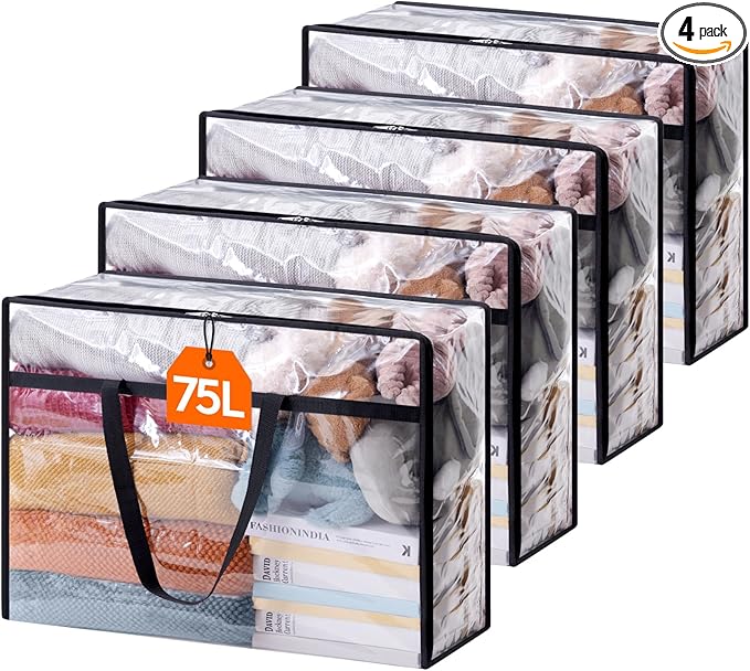 Lifewit 4 Pack Clear Clothes Storage Bags, 75L Large Plastic Blanket Storage by Lifewit
