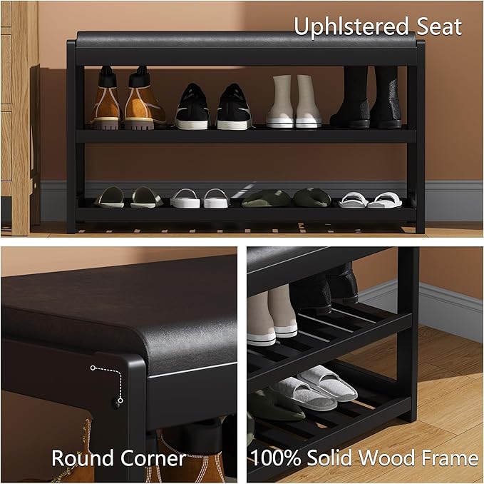 Shoe Bench Entryway, 100% Solid Solid Wood Shoe Rack Bench - Image 4