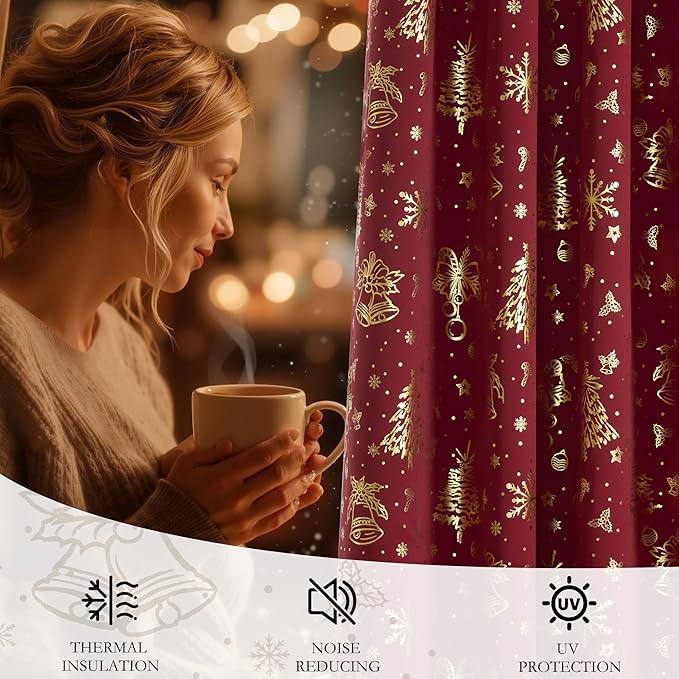NICETOWN 2 Panels Christmas Red Curtains 52 x 108 Inch, Christmas Style Window - Image 2