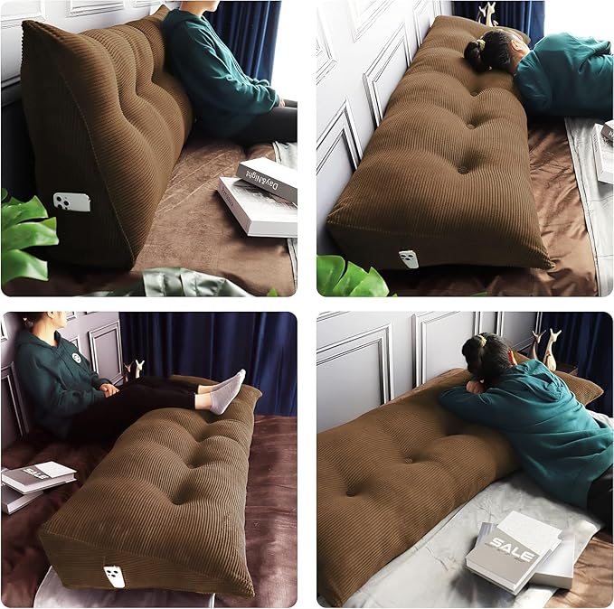 WOWMAX 100% Cotton Corduroy Headboard Pillow – Full Size Back Support Reading - Image 3