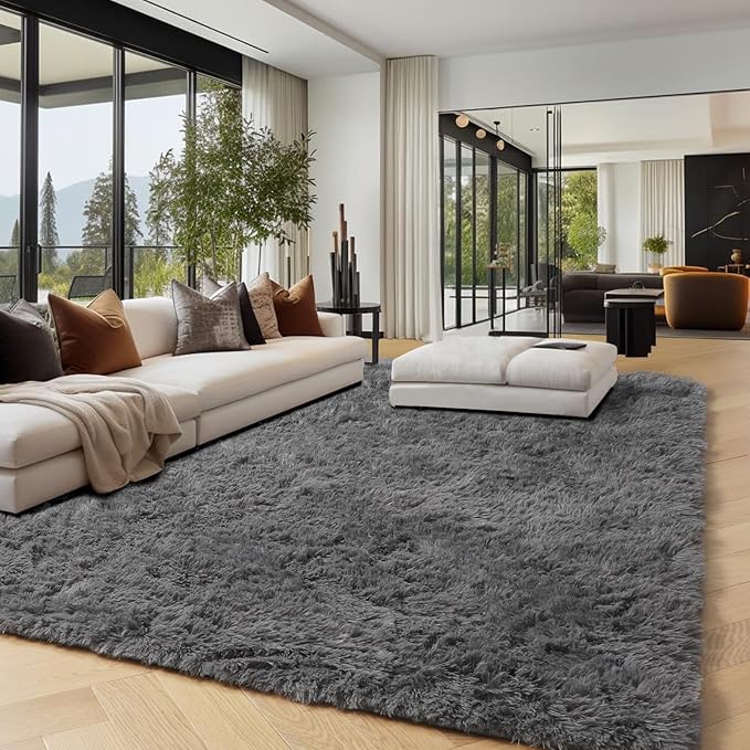 PAGISOFE Grey Fluffy Rugs for Bedroom 4x6 Area Rug Shag Rug for Kids Room Furry - Image 8