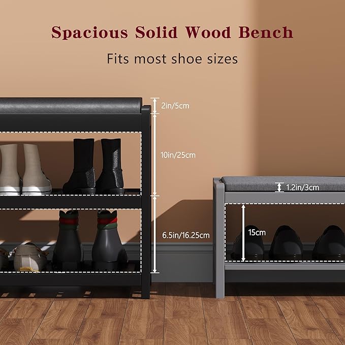 Shoe Bench Entryway, 100% Solid Solid Wood Shoe Rack Bench - Image 5