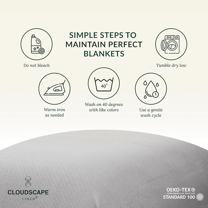 Cloud Scape Linen 100% Cotton Blanket Twin 68x92 Charcoal Grey - Image 9