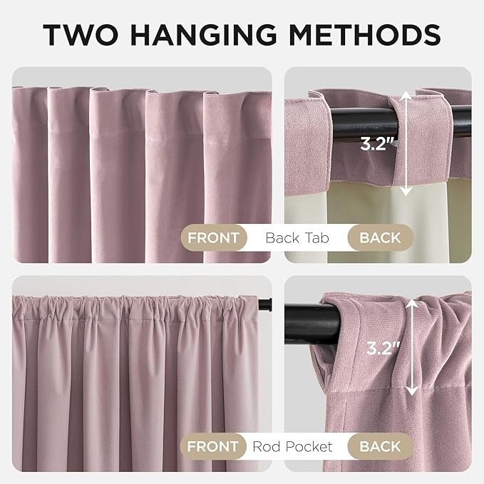 Joydeco Rose Pink 100% Blackout Curtains 96 Inch 2 Panels, Luxury Thermal Pink - Image 3