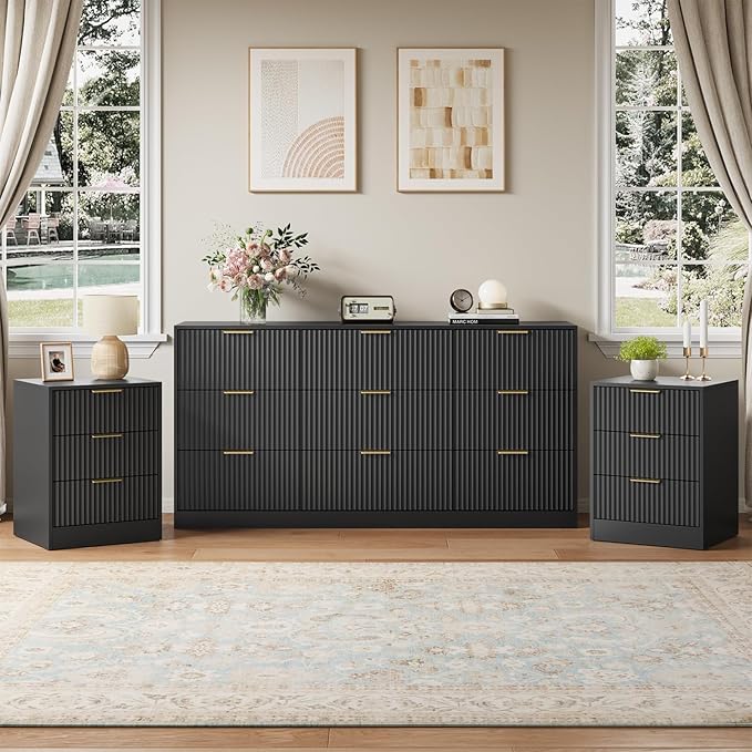 9 Drawer Black Dresser & Nightstand Set 3-Piece by NOVAMAISON