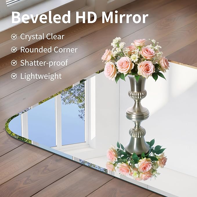 CILIBER Frameless Mirror, 24x48 Beveled Bathroom Mirror Rounded Corner - Image 8